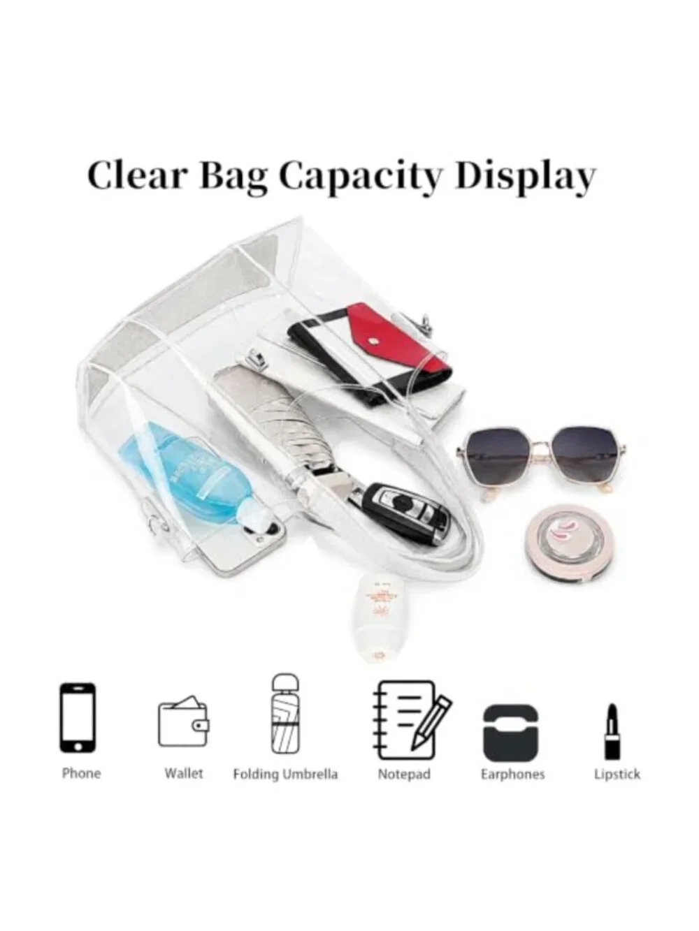 Clear Stadium Approved Tote Bag with Detachable Strap for Concerts, Sports,